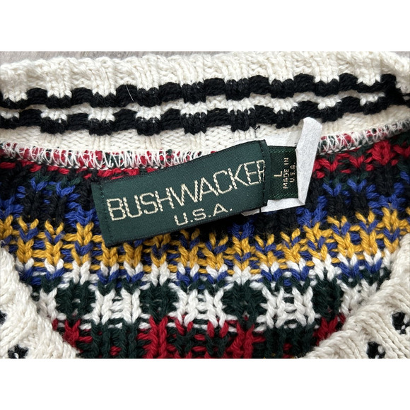 Bushwacker VINTAGE Size Large Chunky Knit 90’s Button Down Cardigan USA - Picture 6 of 11